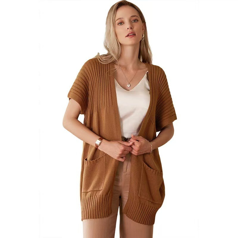 Schicke Cardigan im Offenschnitt in Braun