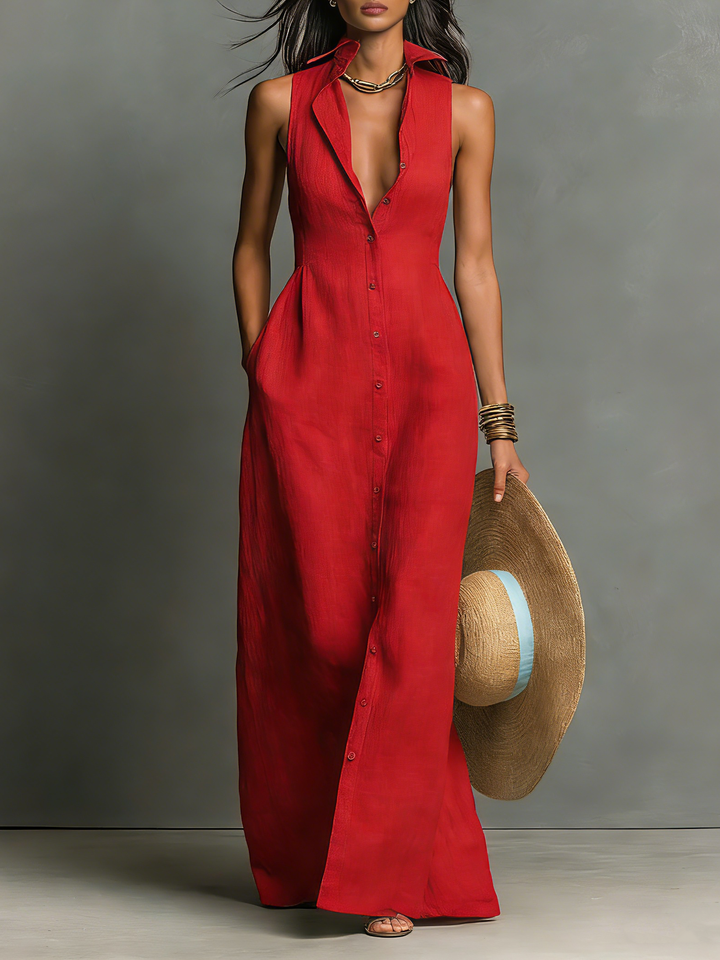 Schlichtes Herbst-Maxikleid in Rot