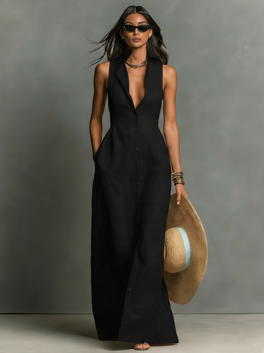 Schlichtes Herbst-Maxikleid in Schwarz