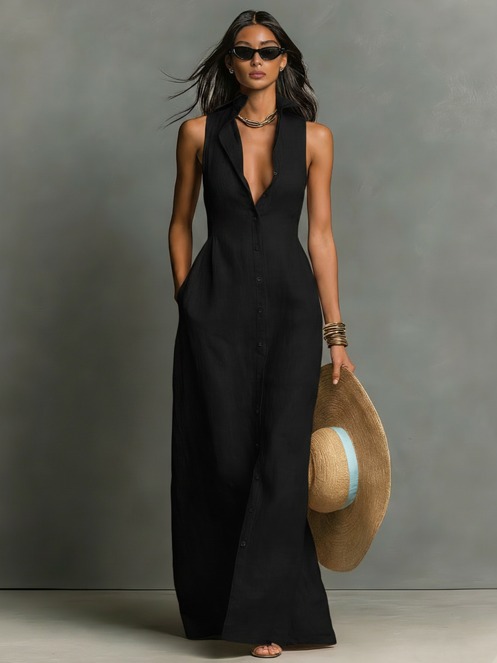 Schlichtes Herbst-Maxikleid in Schwarz