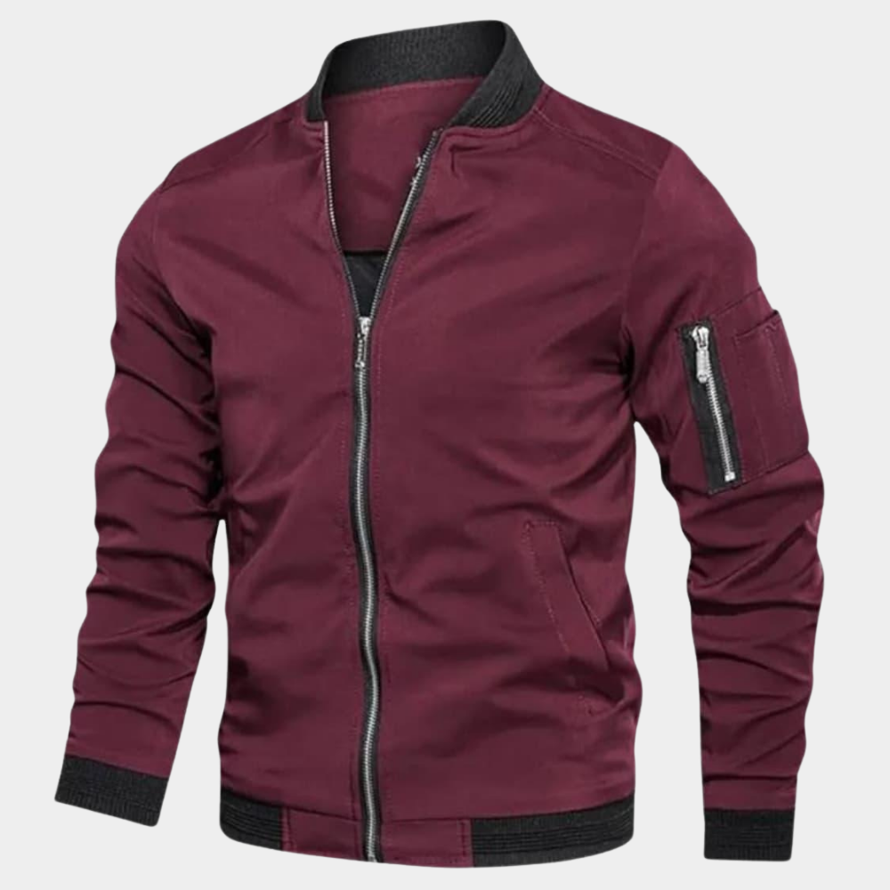 Schwarze Herren Winterjacke im Bomberstil in Rot