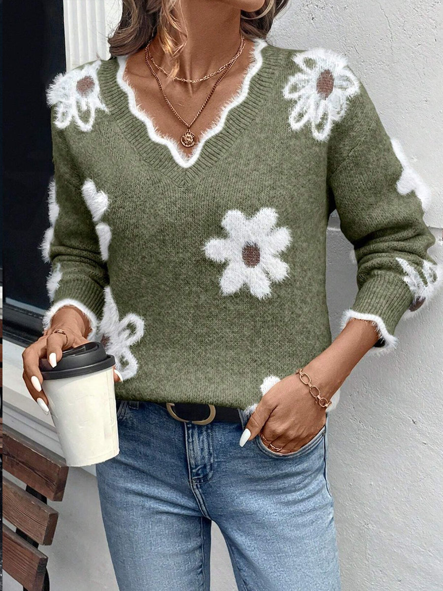 Strickjacke Damen mit Blumenmuster für jeden Anlass in Grün