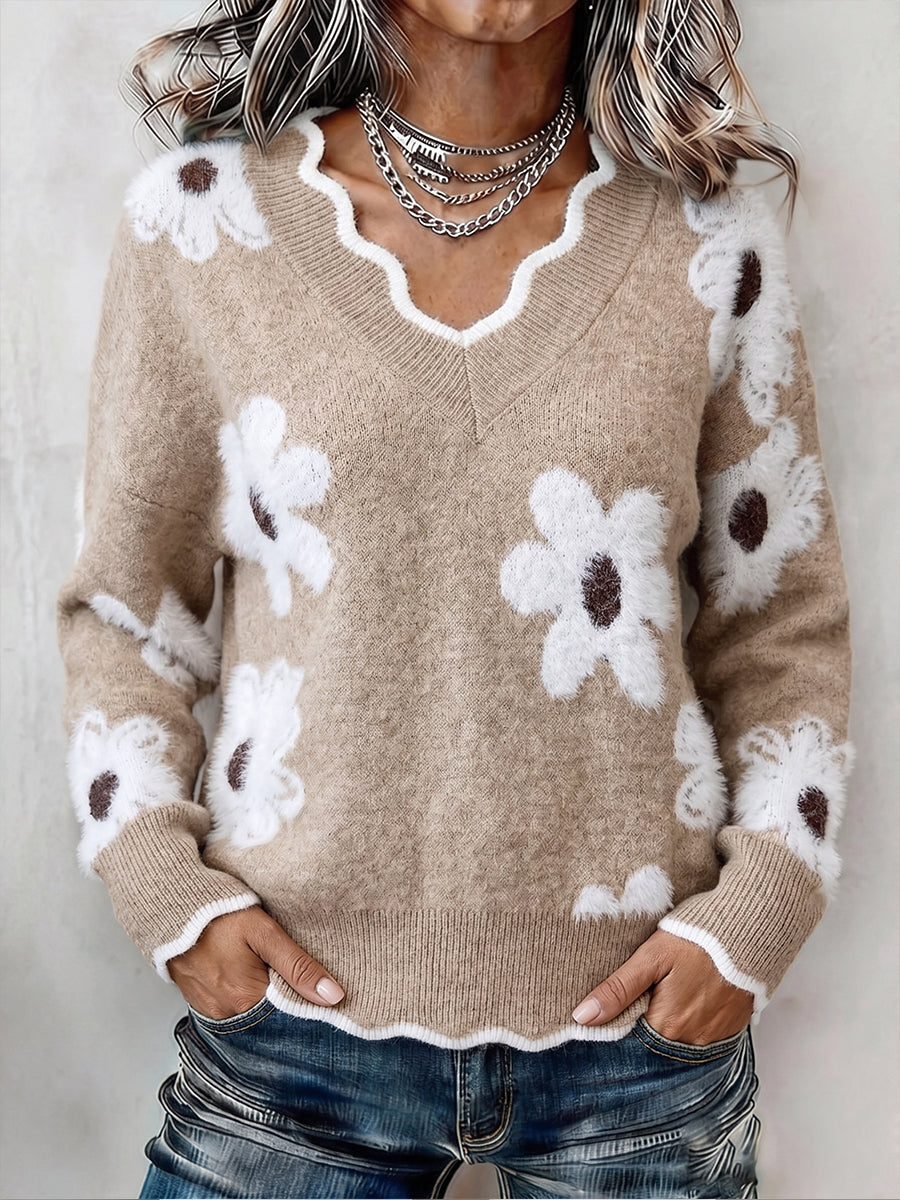 Strickjacke Damen mit Blumenmuster für jeden Anlass in Khaki
