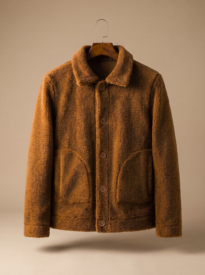 Strukturierte Herren Jacke aus Teddy Fleece in Braun