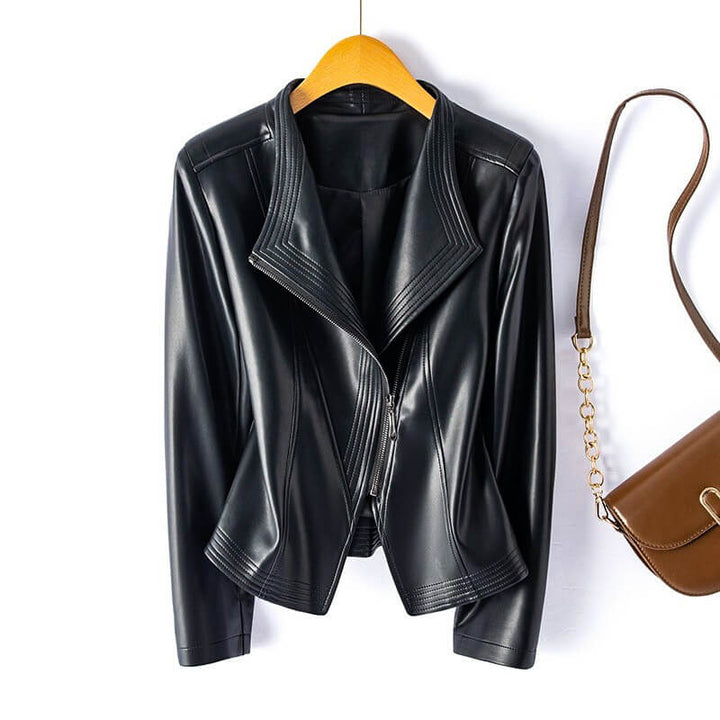 Strukturierter Trenchcoat Damen aus Veganesleder in Jet Black