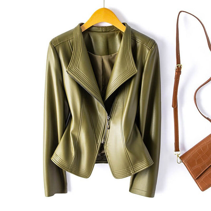 Strukturierter Trenchcoat Damen aus Veganesleder in Olivgrün