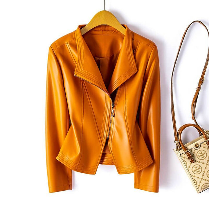 Strukturierter Trenchcoat Damen aus Veganesleder in Saffron Orange