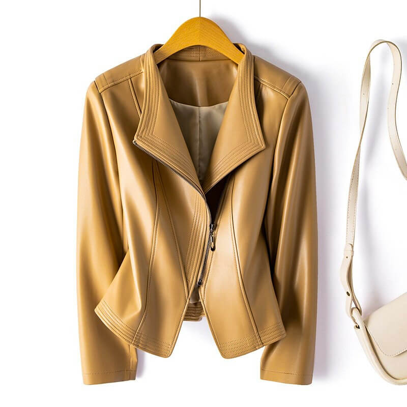 Strukturierter Trenchcoat Damen aus Veganesleder in Warm Beige