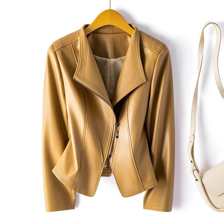 Strukturierter Trenchcoat Damen aus Veganesleder in Warm Beige