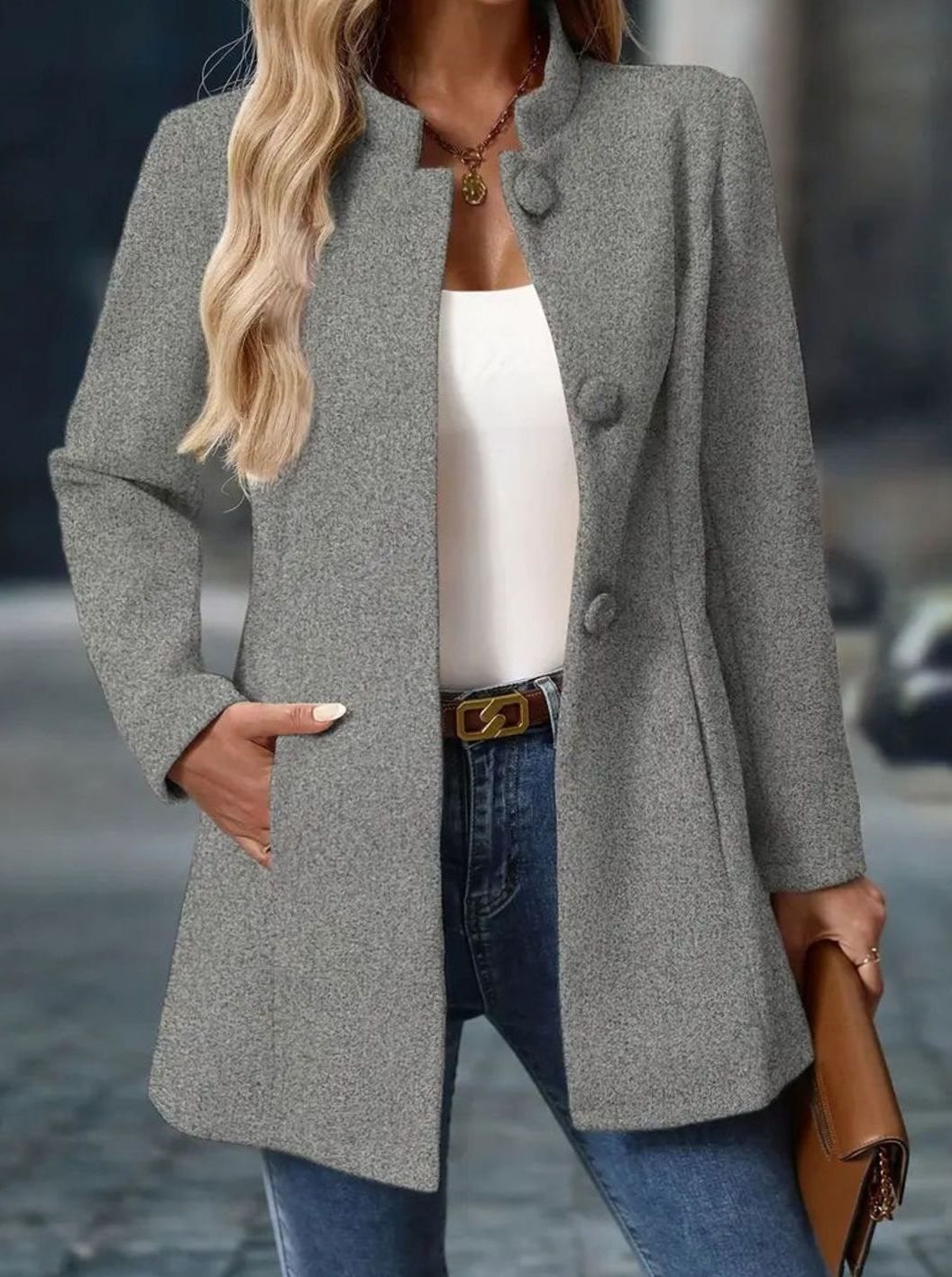 Taillierte Damen Winterjacke für den Alltag in Grau