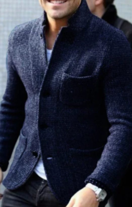 Taillierte Herrenjacke aus Wollgemisch in Marineblau