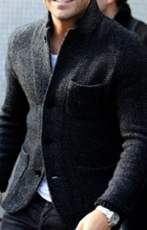 Taillierte Herrenjacke aus Wollgemisch in Schwarz