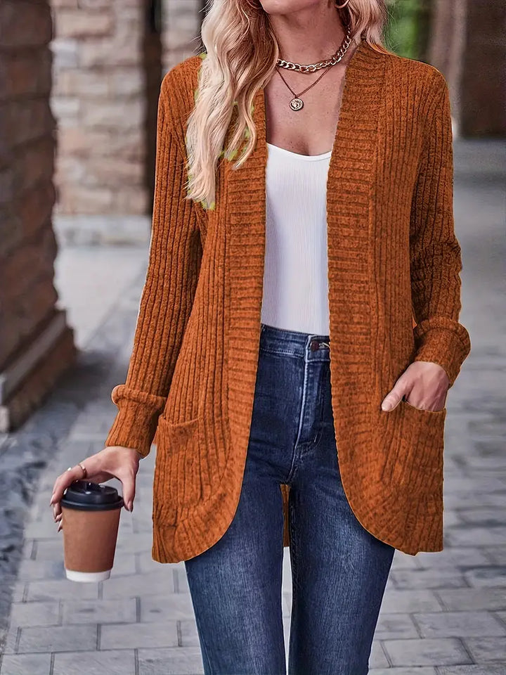 Vielseitige Damen Strickjacke aus weichem Rippstrick in Mandarine