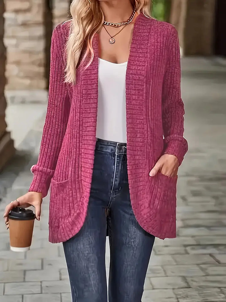Vielseitige Damen Strickjacke aus weichem Rippstrick in Rosa
