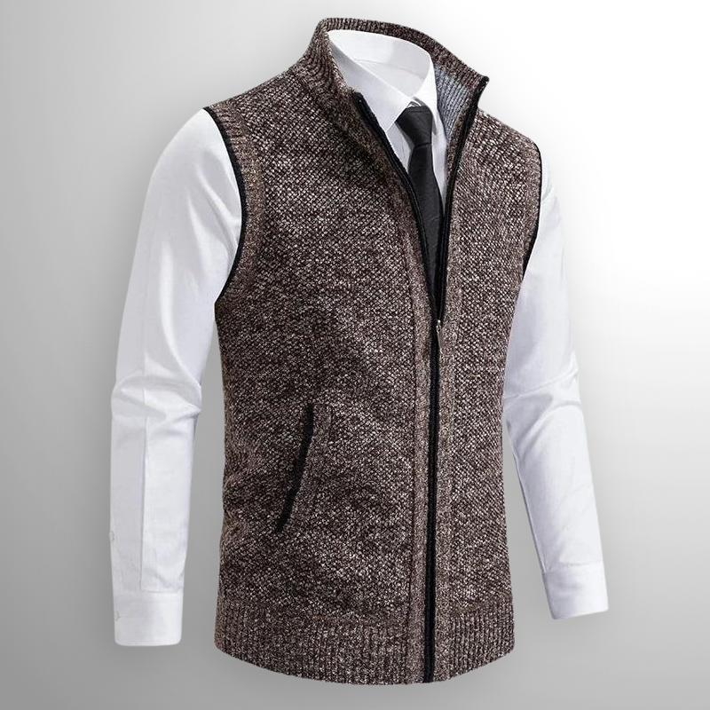 Vielseitige Herren Strickjacke mit durchgehendem Reißverschluss in Braun