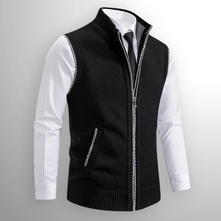 Vielseitige Herren Strickjacke mit durchgehendem Reißverschluss in Schwarz