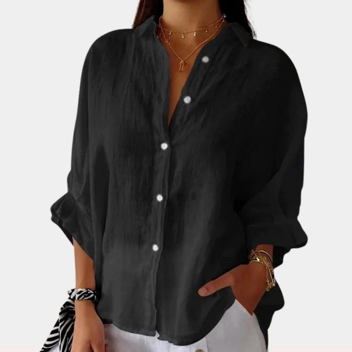 Vielseitige Leinen Bluse in Schwarz