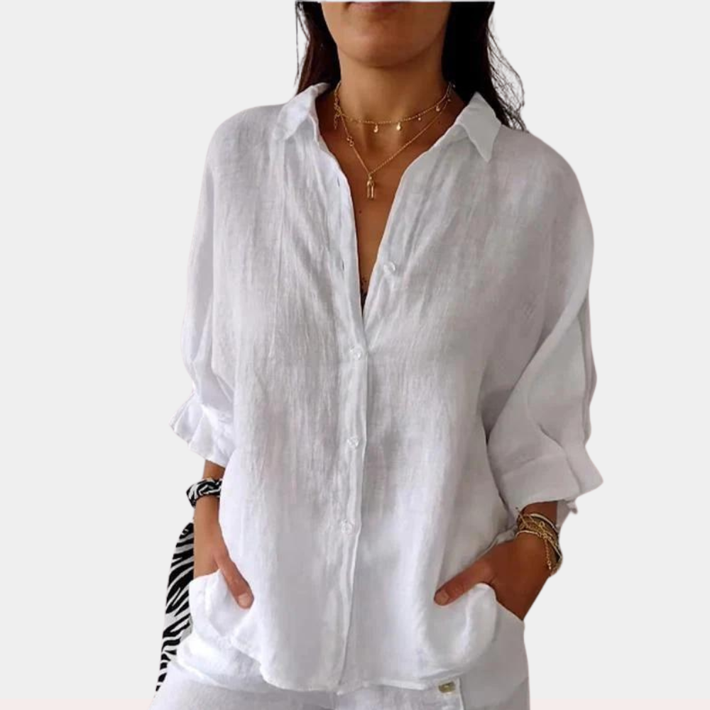Vielseitige Leinen Bluse in Weiß