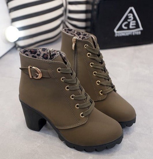 Vintage Damen Stiefeletten mit Schnürung für Herbst in Armeegrün