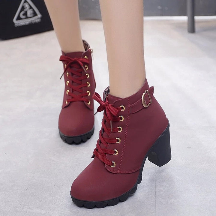 Vintage Damen Stiefeletten mit Schnürung für Herbst in Rot