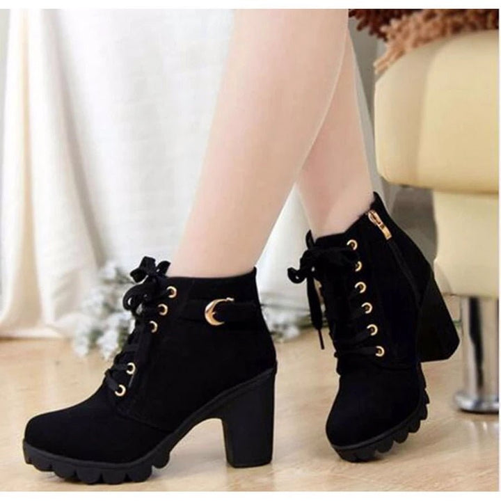Vintage Damen Stiefeletten mit Schnürung für Herbst in Schwarz