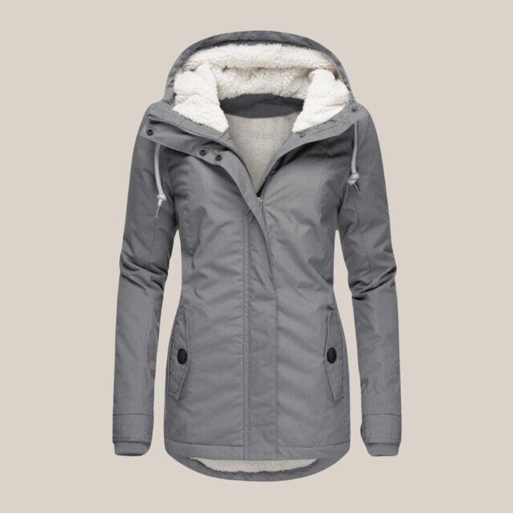 Warme Damen Jacke für Herbst gefüttert in Grau