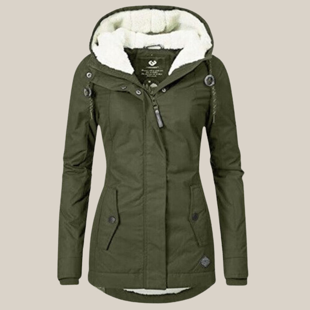 Warme Damen Jacke für Herbst gefüttert in Grün