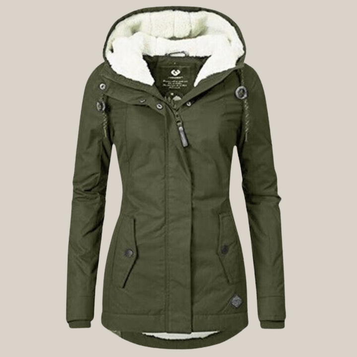 Warme Damen Jacke für Herbst gefüttert in Grün