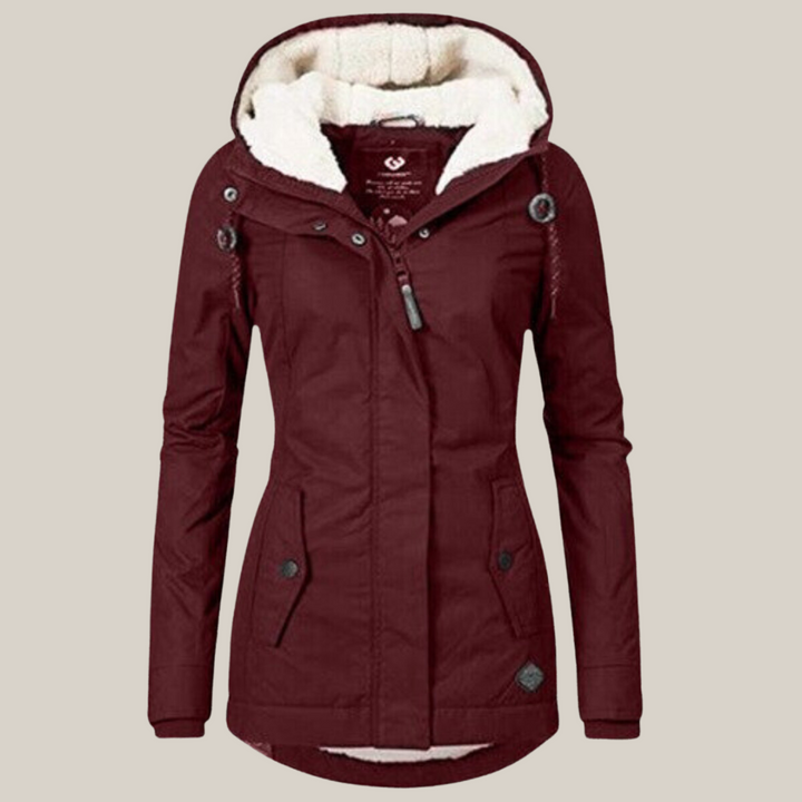 Warme Damen Jacke für Herbst gefüttert in Rot