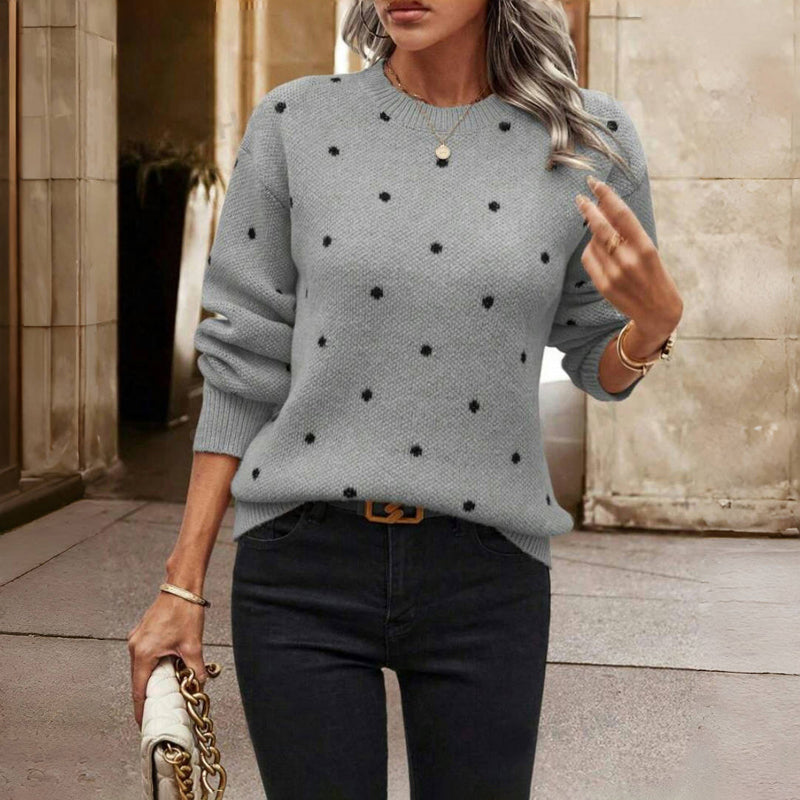 Warme Damen Strickjacke mit Pünktchen in Grau