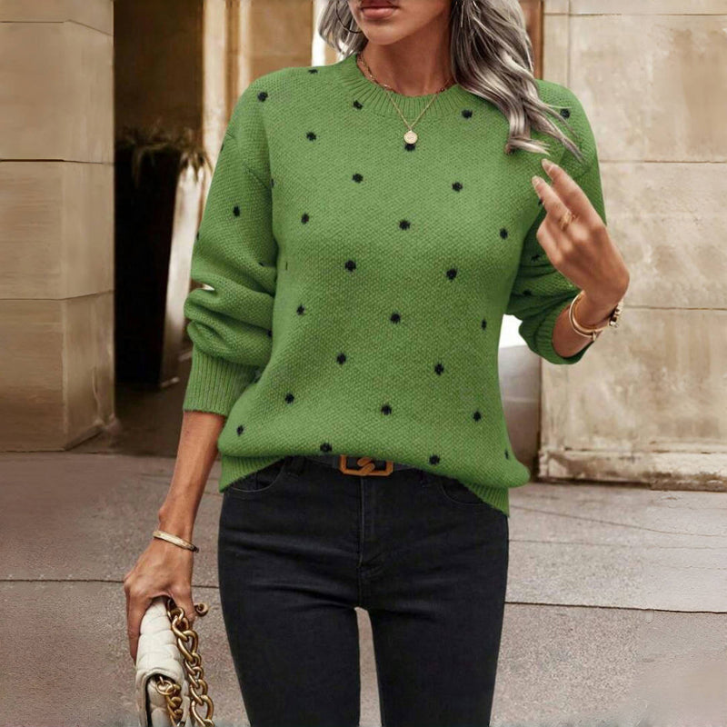 Warme Damen Strickjacke mit Pünktchen in Grün