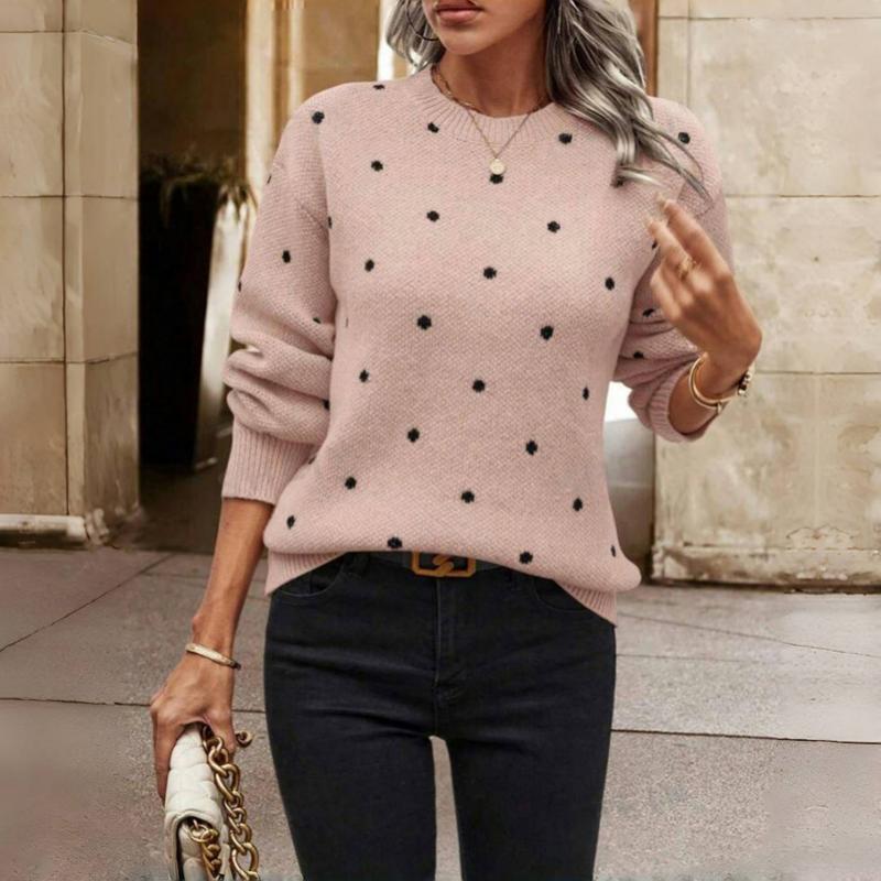 Warme Damen Strickjacke mit Pünktchen in Rosa