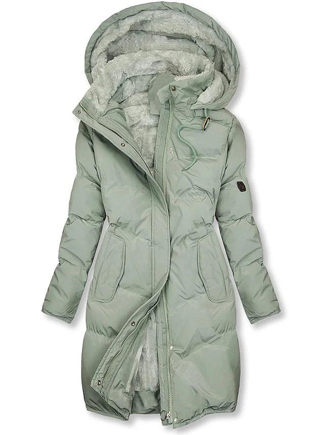 Warme Damen Winterjacke mit Kapuze in Mintgrün