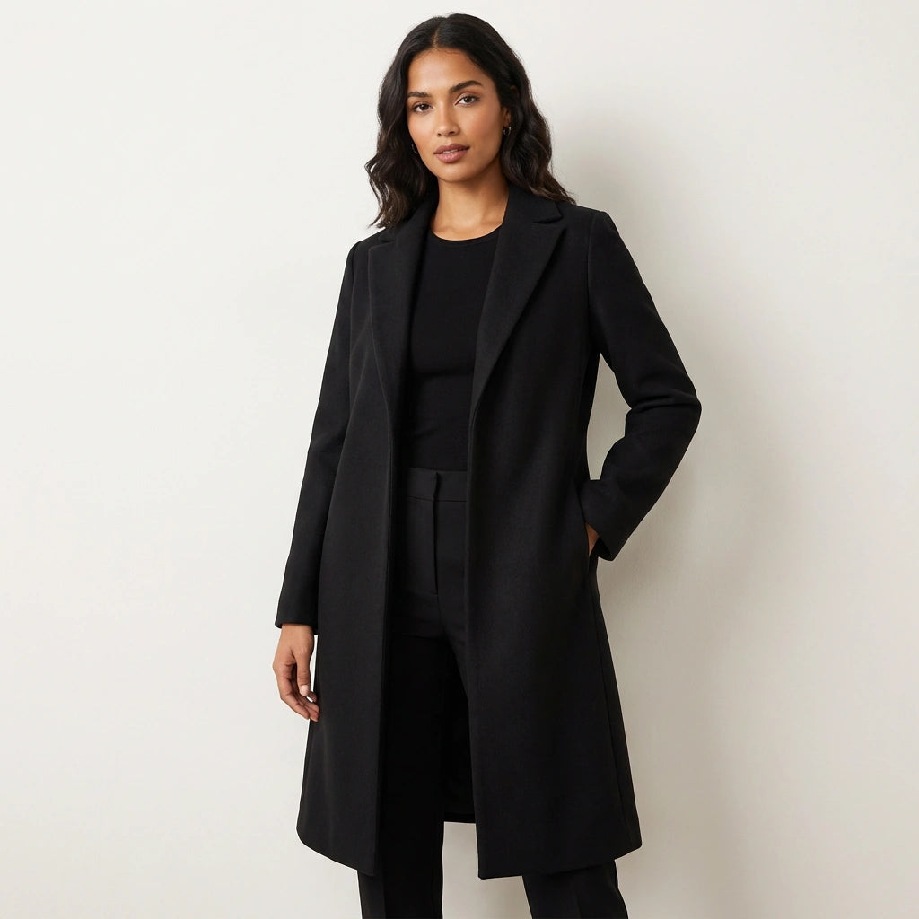 Warmer Herbstmantel für Damen im klassischen Stil in Schwarz