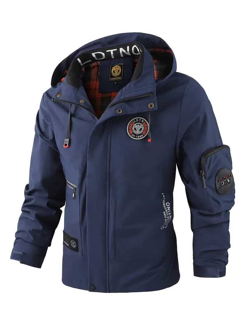 Wasserdichte Herren Jacke mit Kapuze für Herbst in Dunkelblau