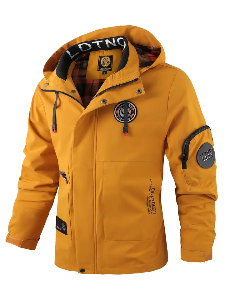 Wasserdichte Herren Jacke mit Kapuze für Herbst in Gelb