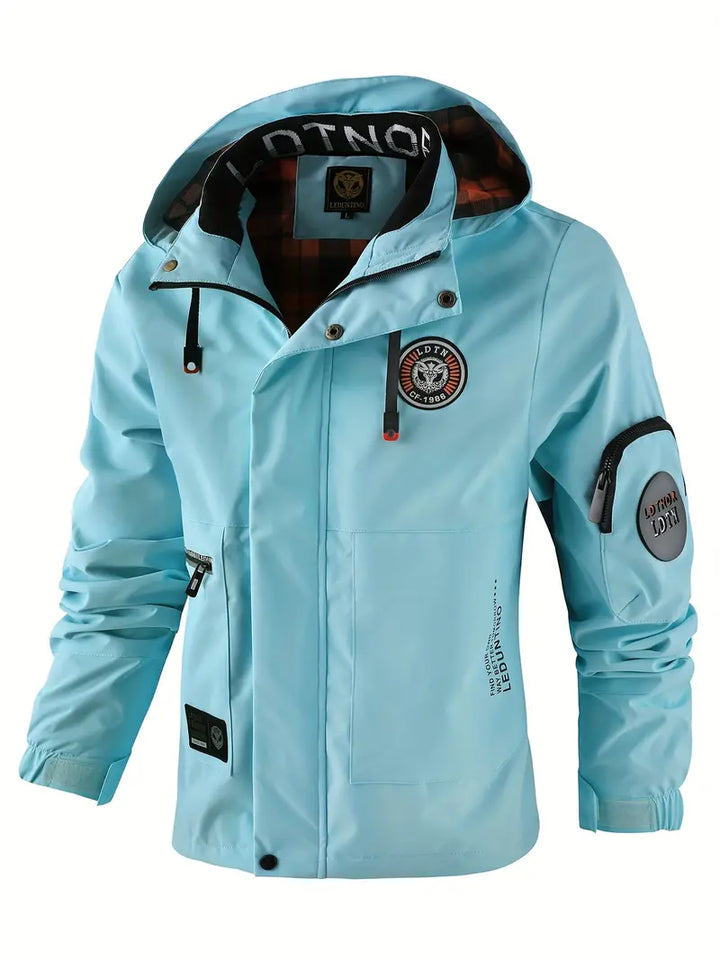 Wasserdichte Herren Jacke mit Kapuze für Herbst in Hellblau