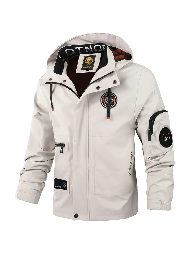 Wasserdichte Herren Jacke mit Kapuze für Herbst in Weiß