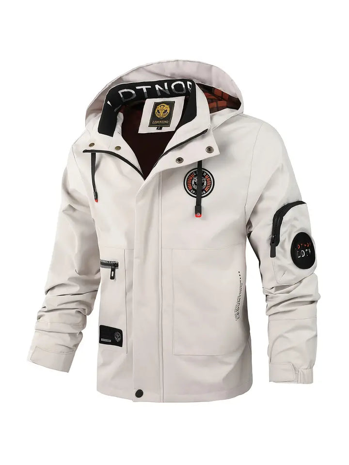 Wasserdichte Herren Jacke mit Kapuze für Herbst in Weiß