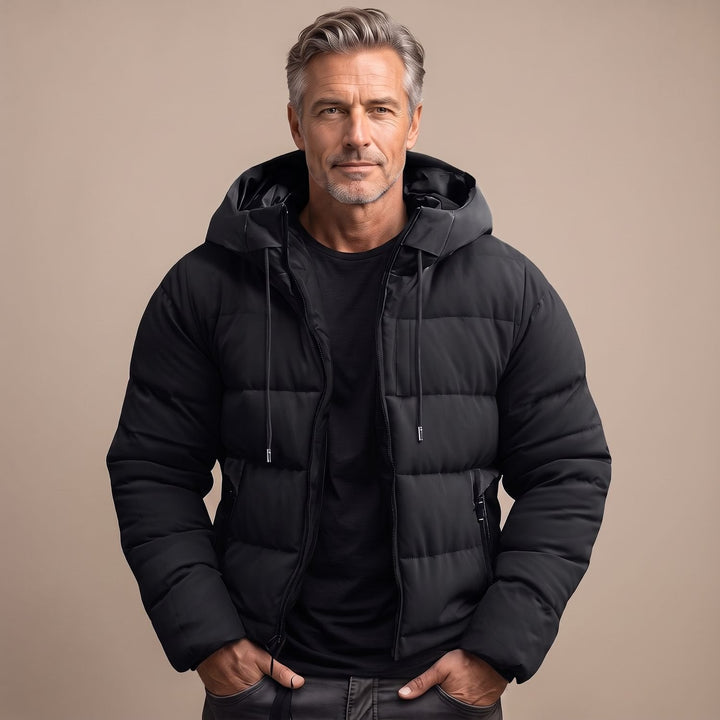 Wasserdichte Winterjacke Herren mit Steppung für Herbst in Schwarz