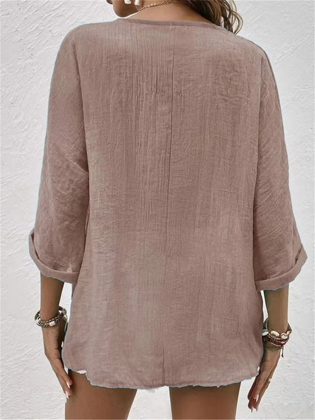 Weiche Knitter-Bluse mit V-Ausschnitt (10)