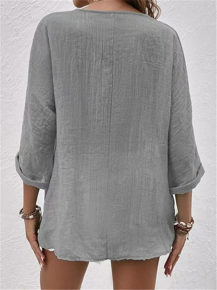 Weiche Knitter-Bluse mit V-Ausschnitt (6)