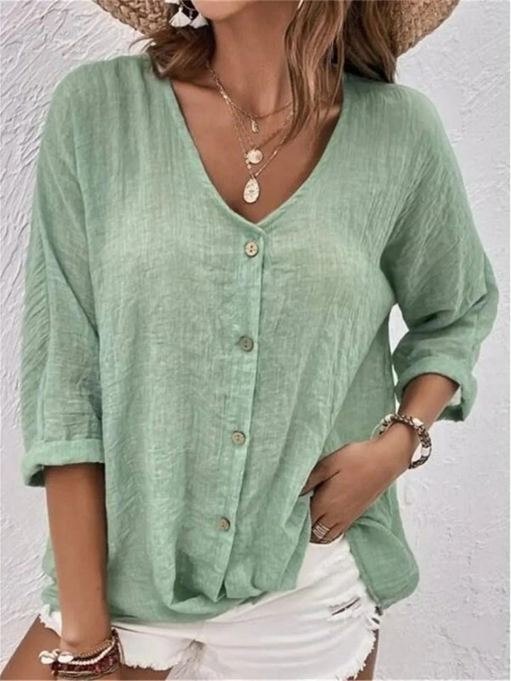 Weiche Knitter-Bluse mit V-Ausschnitt in Grün