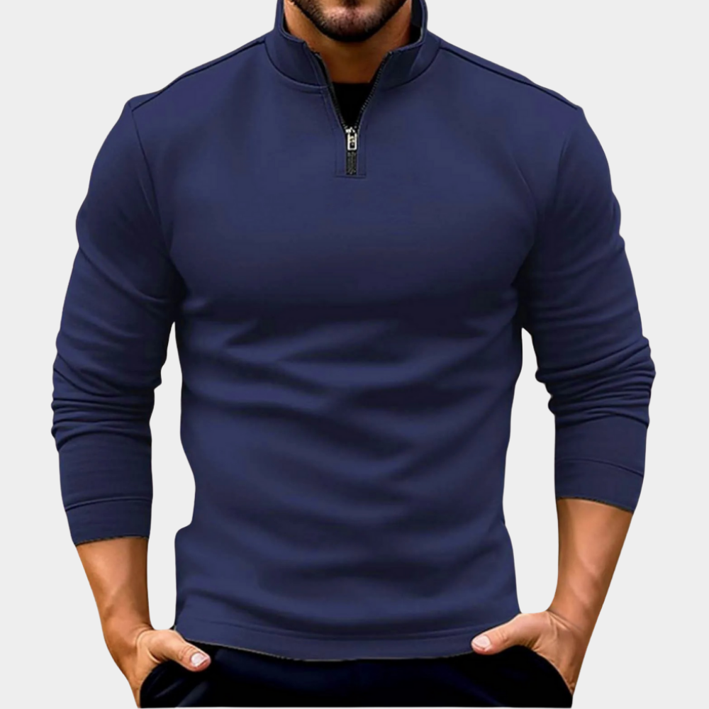 Weicher Herrenpullover mit Reißverschluss zum Schichten in Marineblau