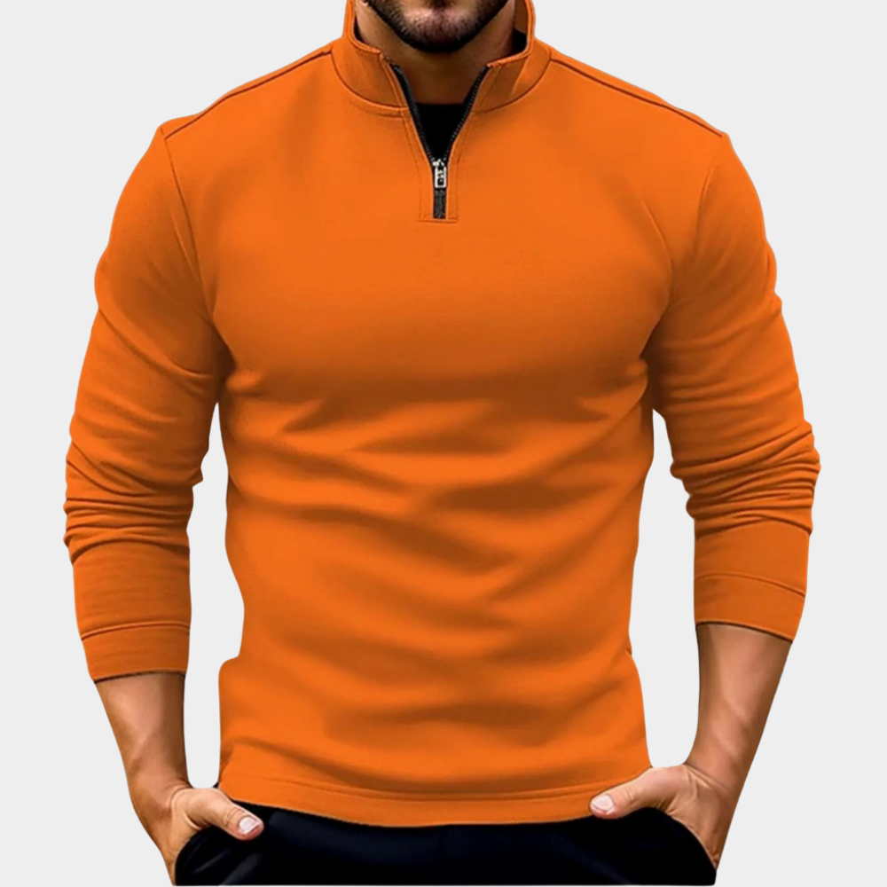 Weicher Herrenpullover mit Reißverschluss zum Schichten in Orange