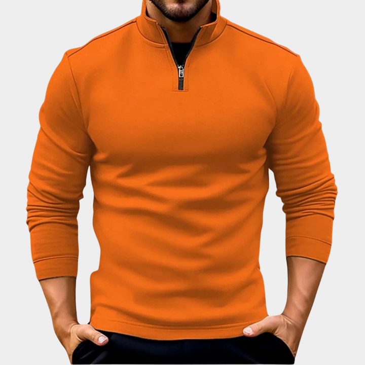 Weicher Herrenpullover mit Reißverschluss zum Schichten in Orange