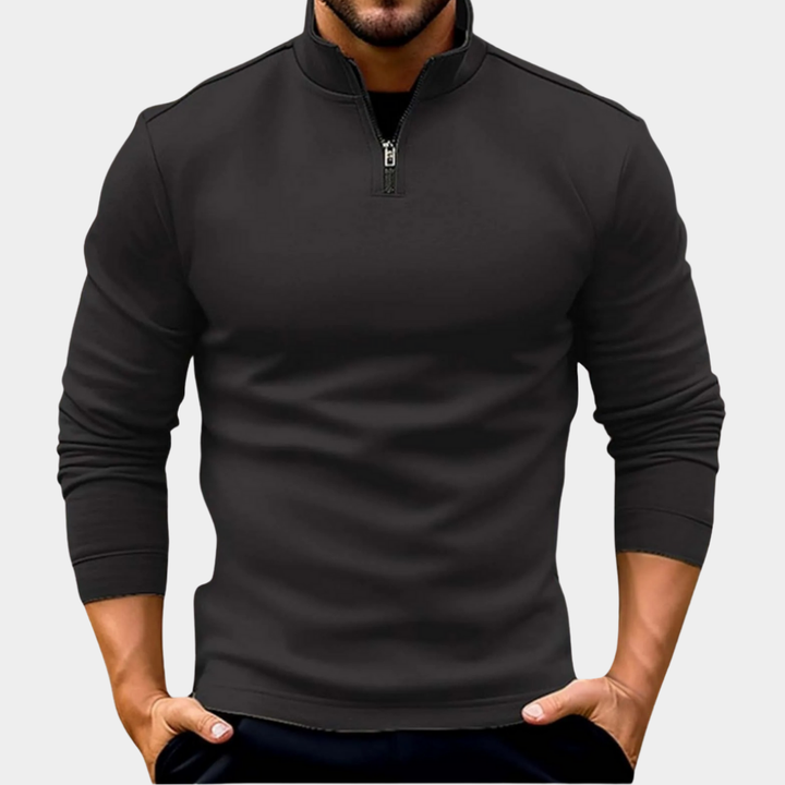 Weicher Herrenpullover mit Reißverschluss zum Schichten in Schwarz
