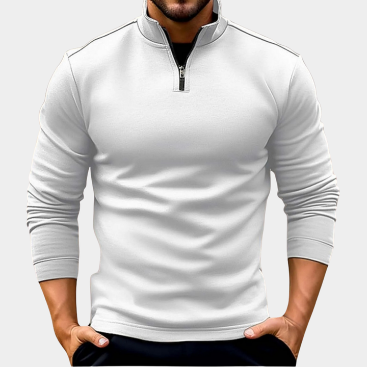 Weicher Herrenpullover mit Reißverschluss zum Schichten in Weiß