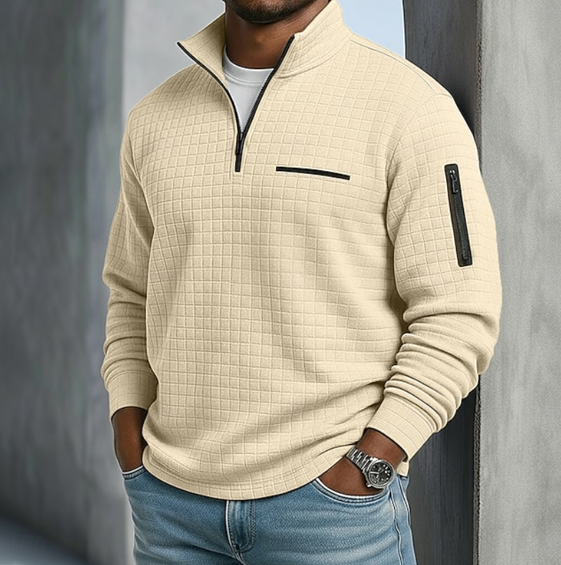 Weiße Bluse im Waffle-Stil für Herren in Beige