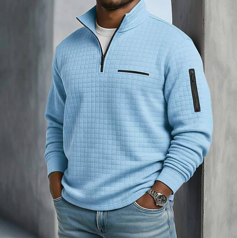 Weiße Bluse im Waffle-Stil für Herren in Blau